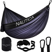 Nautica Portable Camping Hammock 1-2Person Kids or Adults with Straps, Caribiners & Bag for Travel/Backpacking/Hiking/Backyard/Lawn, Black Beauty/Dark Grey, Large