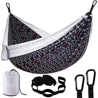 Nautica Portable Camping Hammock 1-2Person Kids or Adults with Straps, Caribiners & Bag for Travel/Backpacking/Hiking/Backyard/Lawn, Black Beauty/High Rise Grey, Large